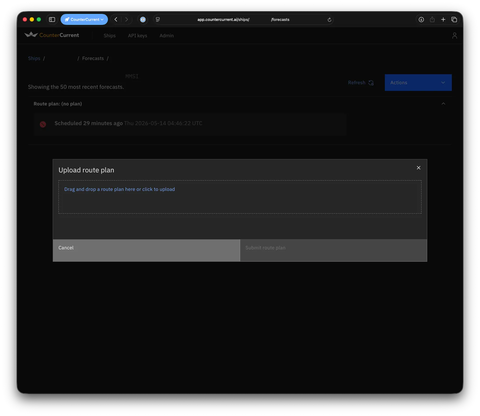 Upload route plan modal